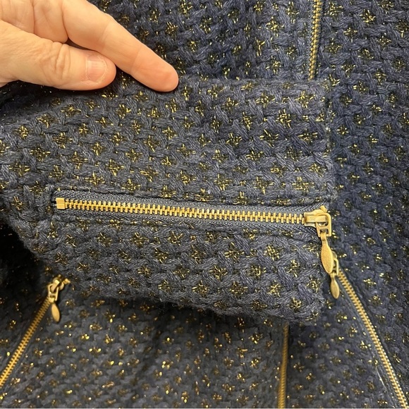 QMack Metallic Tweed Navy Blue Moto Jacket with Working Pockets Size Medium - Picture 7 of 16